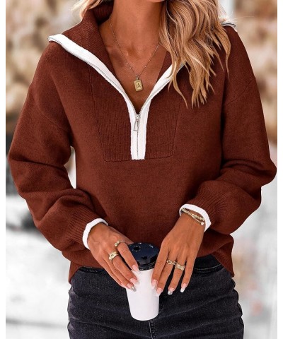 Women's 2024 Fall Winter Half Zip Pullover Sweaters Casual V Neck Long Sleeve Ribbed Knit Loose Jumper Tops Solid Red Brown $...