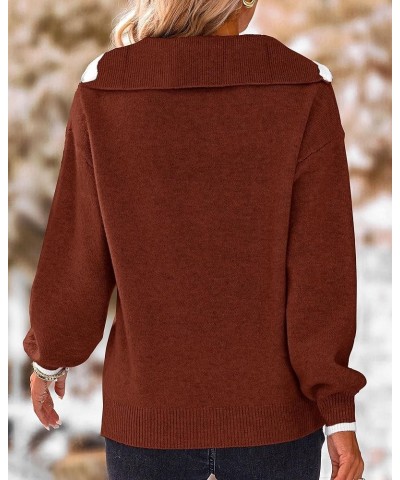 Women's 2024 Fall Winter Half Zip Pullover Sweaters Casual V Neck Long Sleeve Ribbed Knit Loose Jumper Tops Solid Red Brown $...