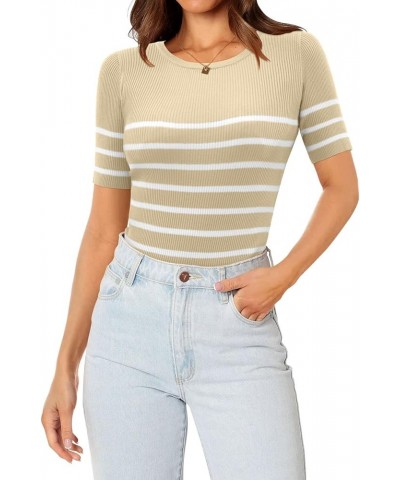 Womens Short Sleeve T Shirts Summer Crewneck Tops Ribbed Knit Slim Fit Shirt Casual Basic Tees Tops 0-a-apricot $10.39 T-Shirts