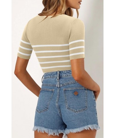 Womens Short Sleeve T Shirts Summer Crewneck Tops Ribbed Knit Slim Fit Shirt Casual Basic Tees Tops 0-a-apricot $10.39 T-Shirts