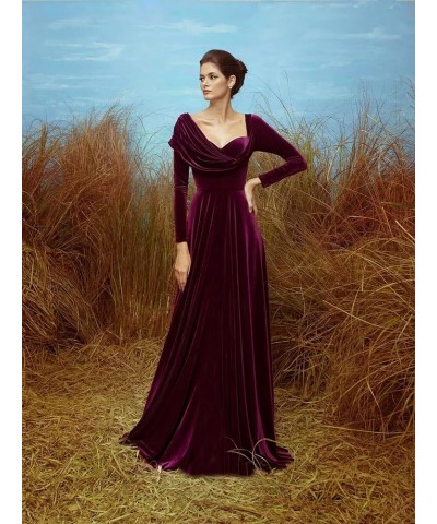 Long Sleeve Velvet Evening Dresses A-line Asymmetrical Neck Formal Wedding Guest Dress Olive Green $33.75 Dresses