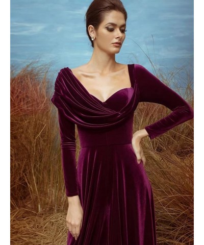 Long Sleeve Velvet Evening Dresses A-line Asymmetrical Neck Formal Wedding Guest Dress Olive Green $33.75 Dresses