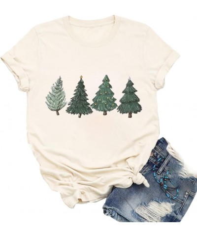 Christmas Trees Shirt Womens Holiday Pine Tree Xmas Graphic Tees Christmas Family Shirt Cream-2 $13.24 T-Shirts