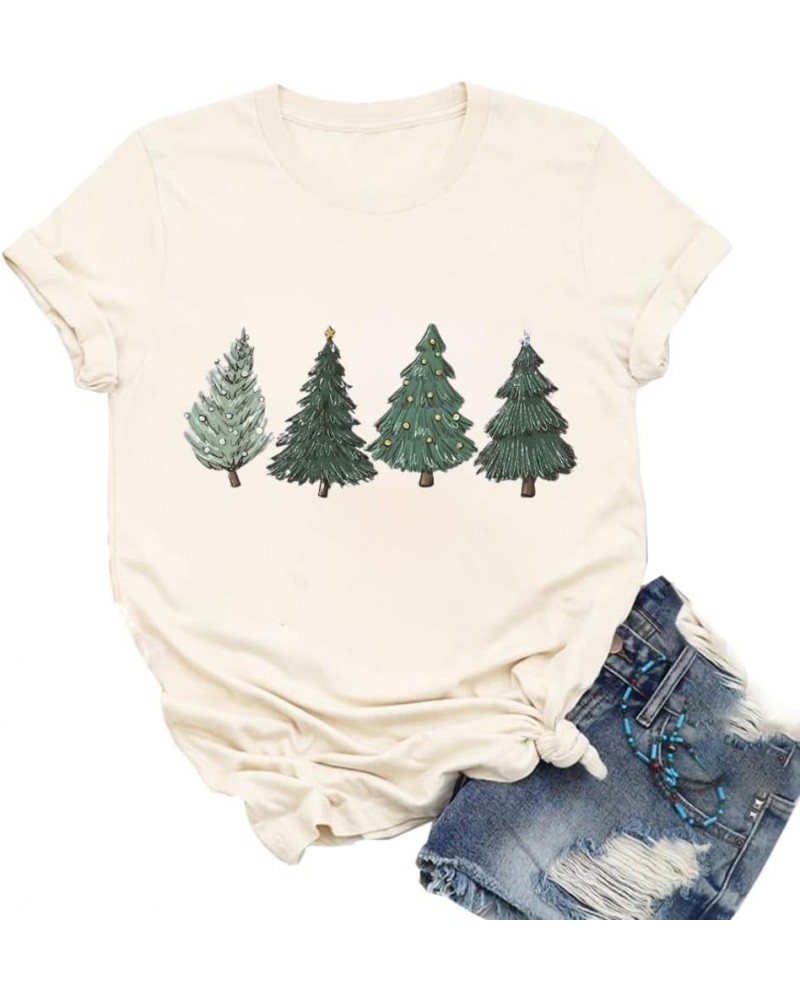 Christmas Trees Shirt Womens Holiday Pine Tree Xmas Graphic Tees Christmas Family Shirt Cream-2 $13.24 T-Shirts