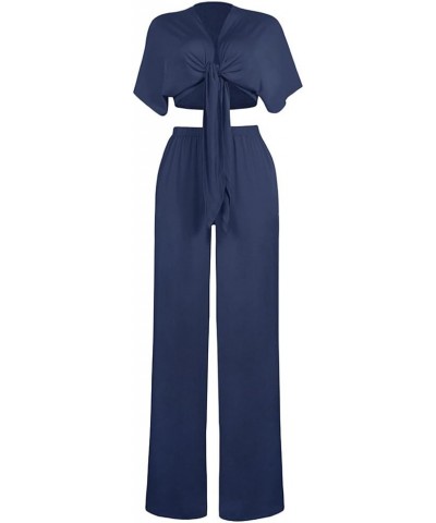 Women's 2 Piece Jumpsuit Ruched Sleeveless Crop Top Ruffle Wide Leg Pant Set Romper Outfit 7003-navy $26.34 Jumpsuits