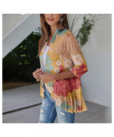 Kimono Cardigan Summer Cardigans For Women 2023 Trendy Ethnic Style Open Front 3/4 Sleeve Cardigan Open Front Tops G3071-yell...