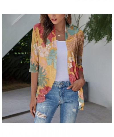 Kimono Cardigan Summer Cardigans For Women 2023 Trendy Ethnic Style Open Front 3/4 Sleeve Cardigan Open Front Tops G3071-yell...