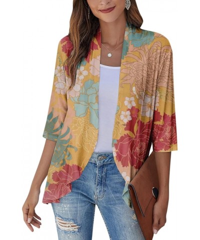 Kimono Cardigan Summer Cardigans For Women 2023 Trendy Ethnic Style Open Front 3/4 Sleeve Cardigan Open Front Tops G3071-yell...