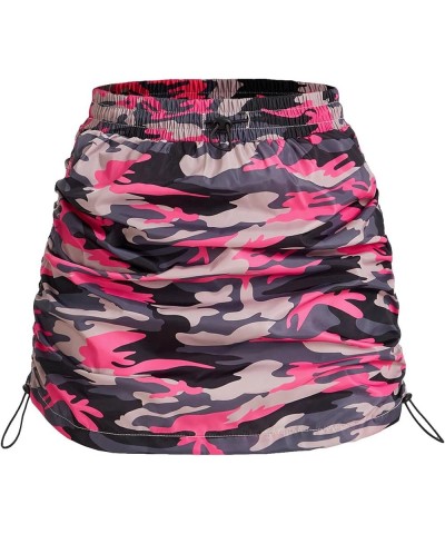 Women's Camo Print Ruched Mini Skirt Drawstring High Waisted Bodycon Skirts Pink Multi $11.34 Skirts