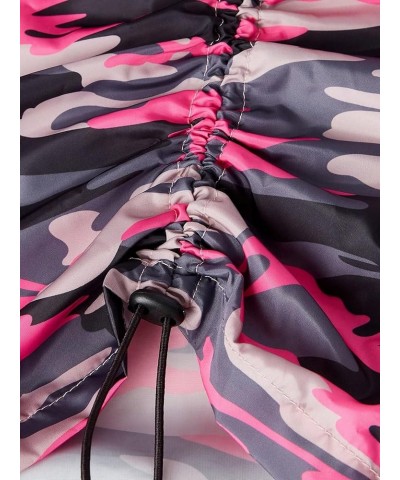 Women's Camo Print Ruched Mini Skirt Drawstring High Waisted Bodycon Skirts Pink Multi $11.34 Skirts