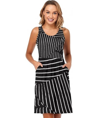 Nautical Themed Simple Anchors Women Casual Dresses, Crewneck Tshirt Dress, Tank Sleeveless Dresses Black and White Lines $15...