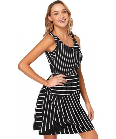 Nautical Themed Simple Anchors Women Casual Dresses, Crewneck Tshirt Dress, Tank Sleeveless Dresses Black and White Lines $15...