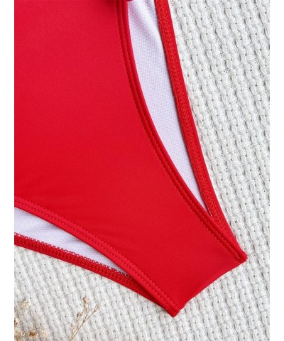 Women's 2 Piece Knot Front Push Up Bikini Set Spaghetti Strap Tie Side Swimsuit Red $21.45 Swimsuits