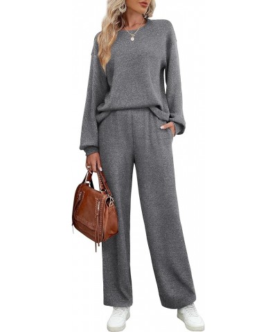 Womens Sweatsuits Sets Long Sleeve Crewneck Top Wide Leg Pants Two Piece Outfits Dark Gray $24.43 Activewear