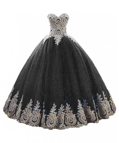 Women's Sweetheart Gold Applique Quinceanera Dress Evening Prom Gowns Black $37.96 Dresses