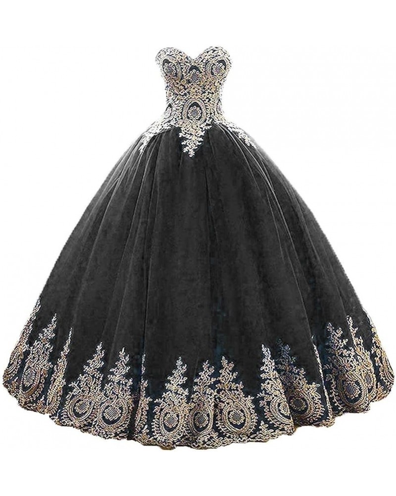 Women's Sweetheart Gold Applique Quinceanera Dress Evening Prom Gowns Black $37.96 Dresses