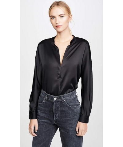 Women's Band Collar Blouse Black $146.25 Blouses