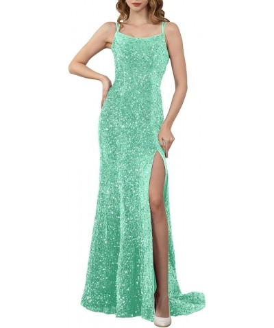 Spaghetti Straps Sequin Prom Dresses 2024 Mermaid Formal Dress with Slit Long Sparkly Evening Party Gowns for Women Sage $31....