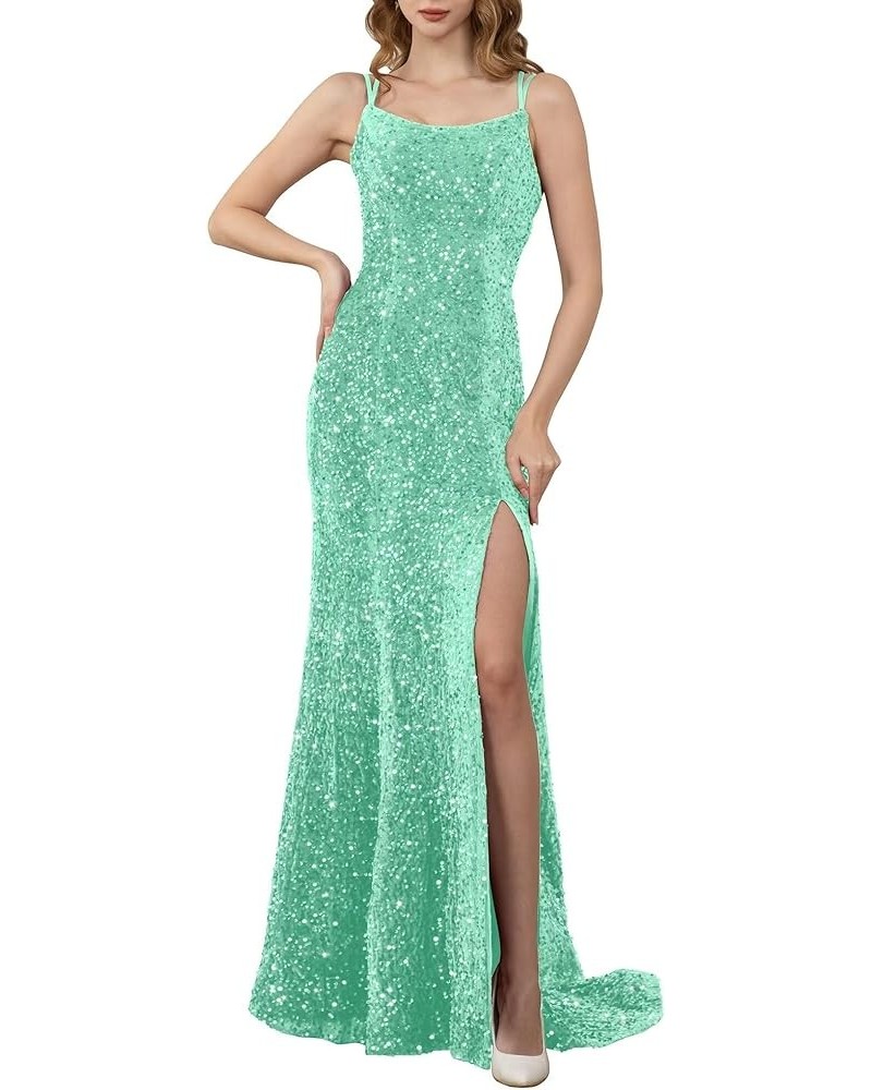 Spaghetti Straps Sequin Prom Dresses 2024 Mermaid Formal Dress with Slit Long Sparkly Evening Party Gowns for Women Sage $31....