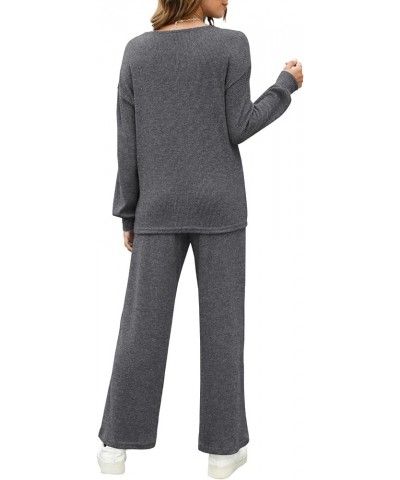 Womens Sweatsuits Sets Long Sleeve Crewneck Top Wide Leg Pants Two Piece Outfits Dark Gray $24.43 Activewear