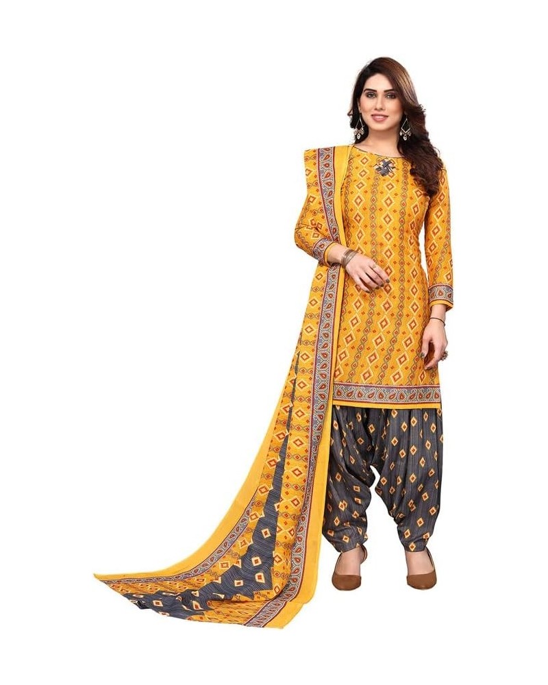 Patiyala Style Salwar Suit of Crepe Fabric with Matching Dupatta of Indian Panjabi Style for Women & Girls Yellow 46 $18.20 S...