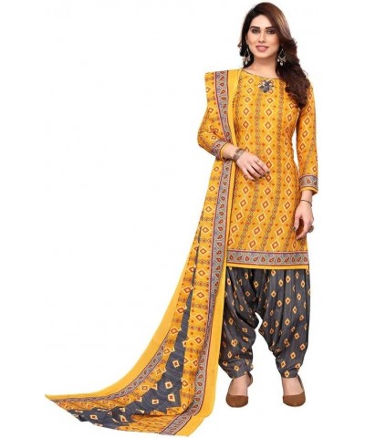 Patiyala Style Salwar Suit of Crepe Fabric with Matching Dupatta of Indian Panjabi Style for Women & Girls Yellow 46 $18.20 S...