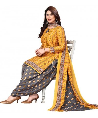 Patiyala Style Salwar Suit of Crepe Fabric with Matching Dupatta of Indian Panjabi Style for Women & Girls Yellow 46 $18.20 S...