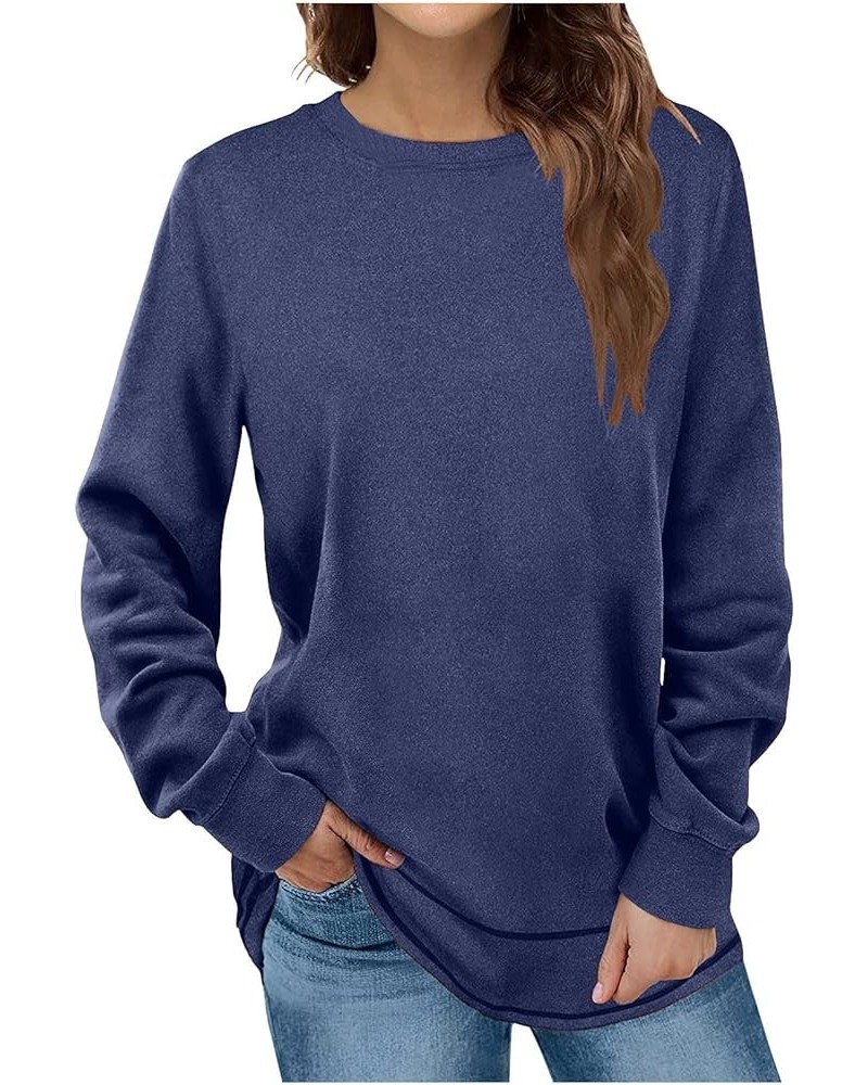 Fall Fashion Clothes for Women Loose Fit Dressy Casual Long Sleeve Soft Crewneck T Shirts 2023 14-navy $8.47 T-Shirts