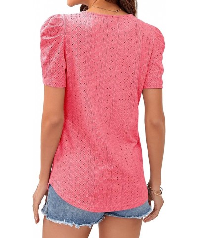 Summer Tops for Women Square Neck Shirts Puff Short Sleeve Eyelet Dressy Casual Tunics Blouse T-Shirt S-2XL 01-rose Red $13.1...