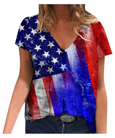 4th of July 2024 Tshirts for Women Fashion American Flag Top Patriotic Stars Stripes T-Shirts Independence Day Blouses Blue C...