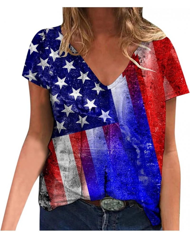 4th of July 2024 Tshirts for Women Fashion American Flag Top Patriotic Stars Stripes T-Shirts Independence Day Blouses Blue C...