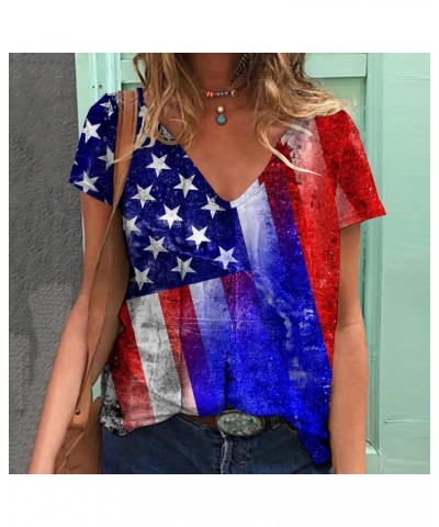 4th of July 2024 Tshirts for Women Fashion American Flag Top Patriotic Stars Stripes T-Shirts Independence Day Blouses Blue C...