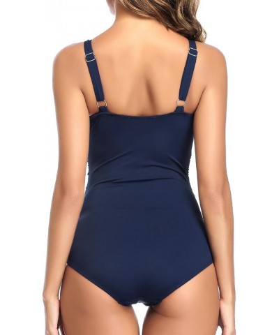 Women's Tummy Control Swimsuit One Piece Bathing Suit Vintage Printed Swimwear Purplish Blue $23.75 Swimsuits