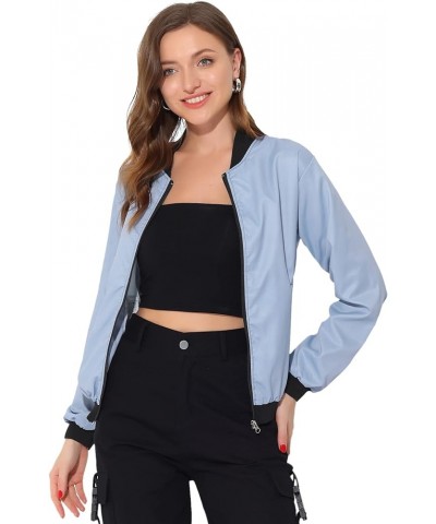 Women's Casual Zip Up Bomber Jacket Windbreaker Outerwear with Pockets Light Blue $20.99 Jackets