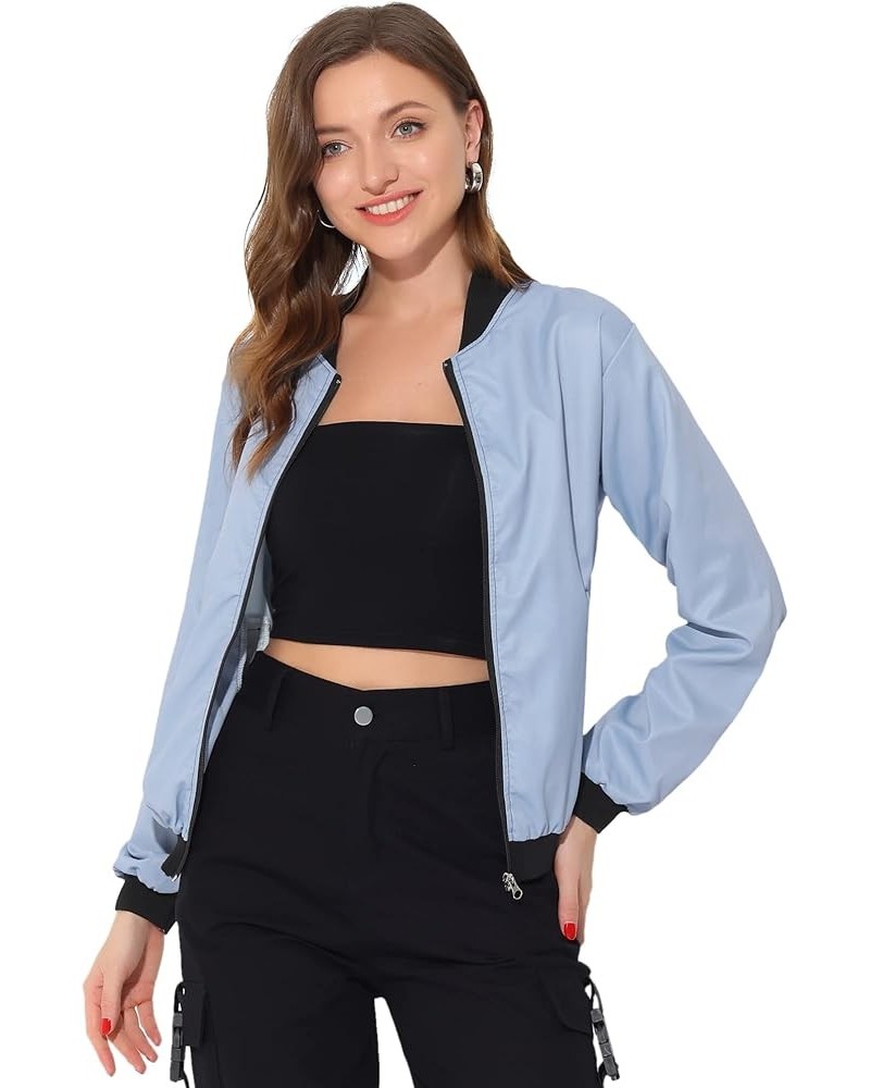 Women's Casual Zip Up Bomber Jacket Windbreaker Outerwear with Pockets Light Blue $20.99 Jackets