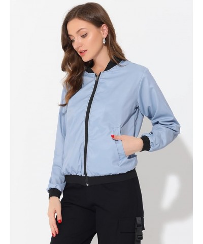 Women's Casual Zip Up Bomber Jacket Windbreaker Outerwear with Pockets Light Blue $20.99 Jackets