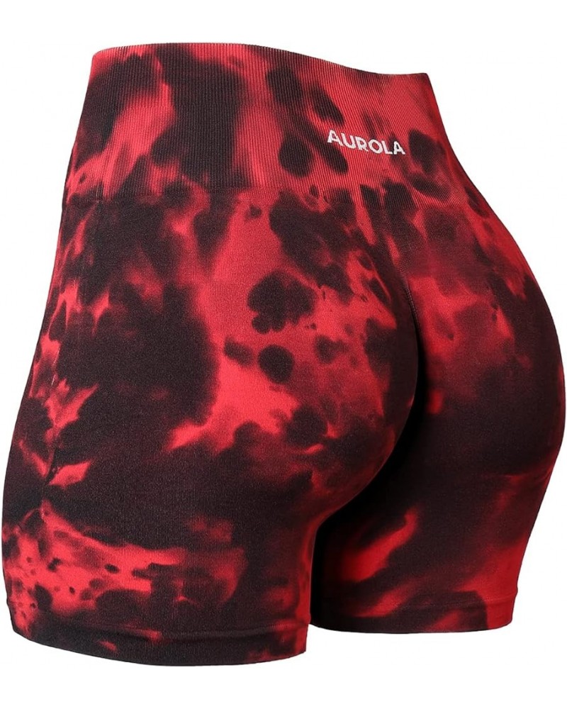 Dream Tie Dye Workout Shorts for Women Seamless Scrunch Soft Active Shorts Red-black Tie Dye $20.51 Activewear