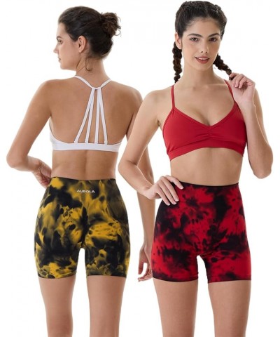 Dream Tie Dye Workout Shorts for Women Seamless Scrunch Soft Active Shorts Red-black Tie Dye $20.51 Activewear