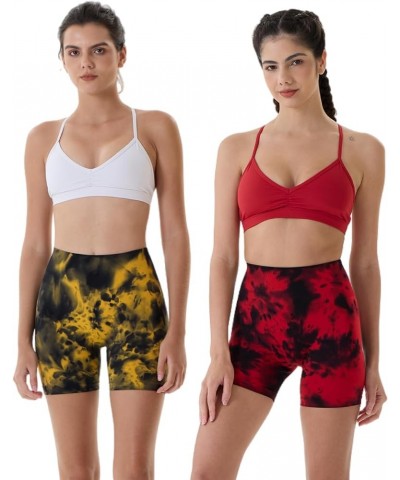 Dream Tie Dye Workout Shorts for Women Seamless Scrunch Soft Active Shorts Red-black Tie Dye $20.51 Activewear