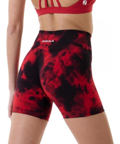 Dream Tie Dye Workout Shorts for Women Seamless Scrunch Soft Active Shorts Red-black Tie Dye $20.51 Activewear