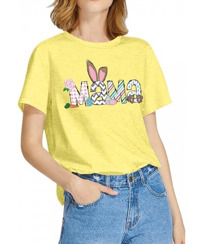 Women Happy Easter T Shirt Bunny Rabbit Graphic T-Shirt Funny Letter Printed Shirts Short Sleeve Tops 137-yellow $11.75 T-Shirts