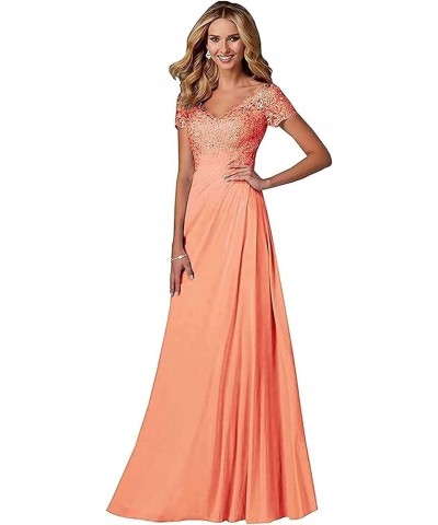 V Neck Appliques Mother of The Bride Dress Long Chiffon Prom Formal Evening Party Dresses for Women with Short Sleeves Mint $...