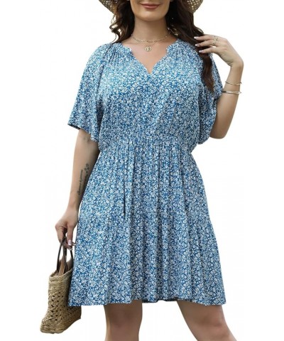 Womens Plus Size Floral Print Boho Casual Layered Swing Skater Dress with Pocket NEM299 Blue Print $15.75 Dresses