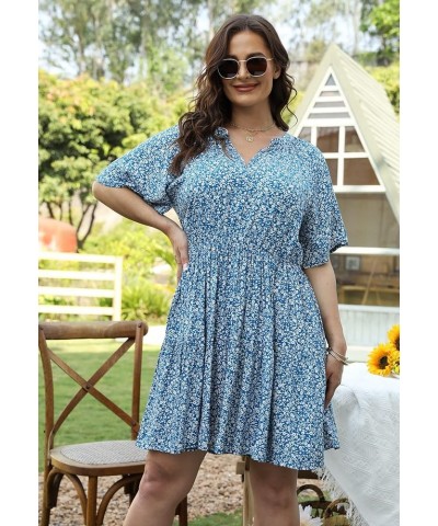 Womens Plus Size Floral Print Boho Casual Layered Swing Skater Dress with Pocket NEM299 Blue Print $15.75 Dresses