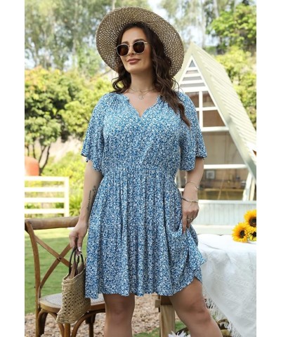 Womens Plus Size Floral Print Boho Casual Layered Swing Skater Dress with Pocket NEM299 Blue Print $15.75 Dresses