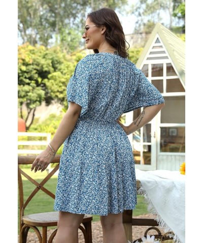 Womens Plus Size Floral Print Boho Casual Layered Swing Skater Dress with Pocket NEM299 Blue Print $15.75 Dresses