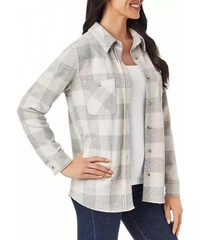 Women's Cozy Button Up Shirt Grey and Delicate Ivory Plaid $18.40 Blouses