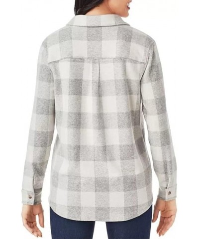 Women's Cozy Button Up Shirt Grey and Delicate Ivory Plaid $18.40 Blouses