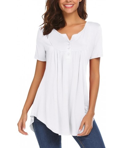 Women's Casual Long Sleeve Henley V-Neck Shirt Loose Fit Pleated Tunic Blouse Tops A-white $18.59 Tops