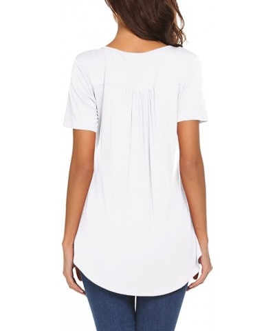 Women's Casual Long Sleeve Henley V-Neck Shirt Loose Fit Pleated Tunic Blouse Tops A-white $18.59 Tops